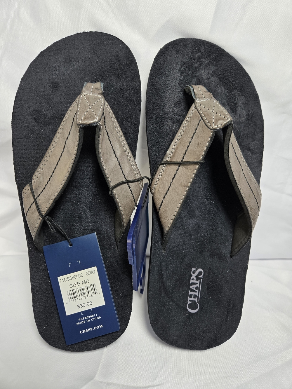 Chaps Men's Gray Suede-Trim Flip Flops Size 8 - 9 Medium